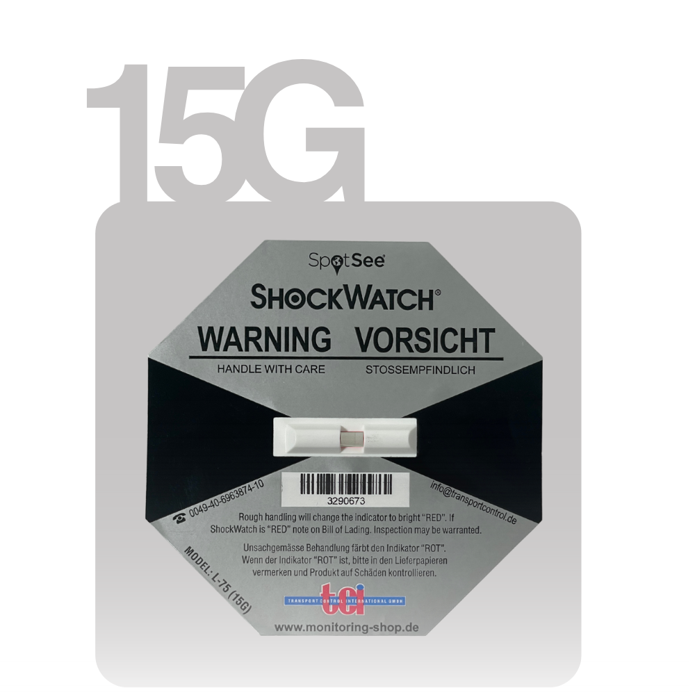 ShockWatch Label Stoßindikator grau, Grenzwert 15 g bei 50 ms