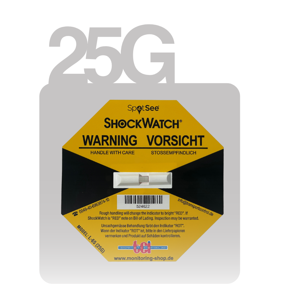 ShockWatch Label Stoßindikator gelb, Grenzwert 25 g bei 50 ms