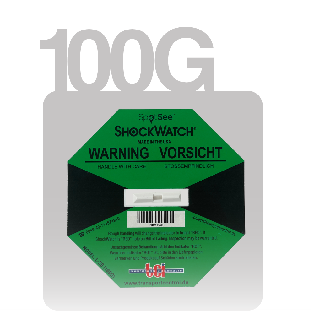 ShockWatch Label Stoßindikator grün, Grenzwert 100 g bei 50 ms