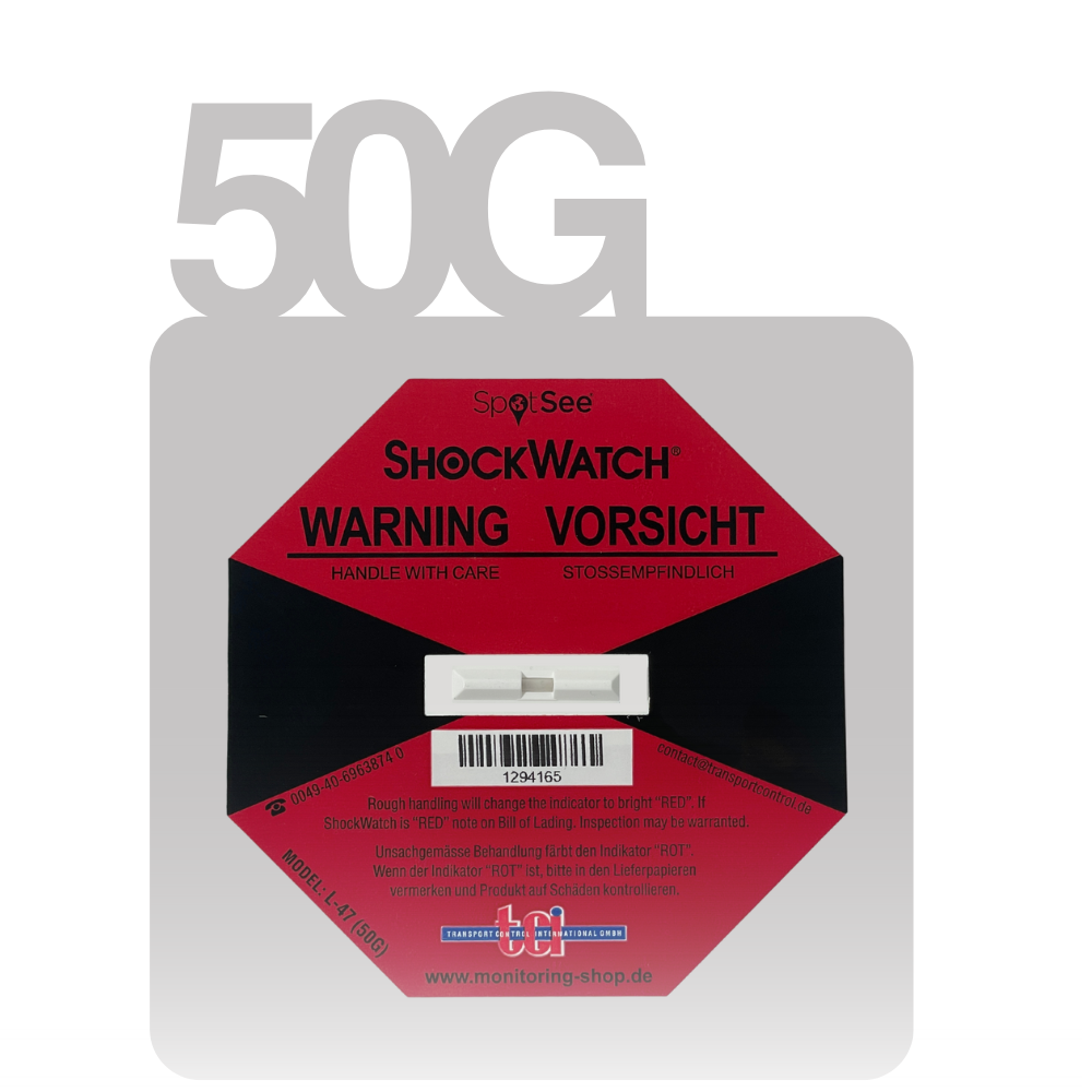 ShockWatch Label Stoßindikator rot, Grenzwert 50 g bei 50 ms