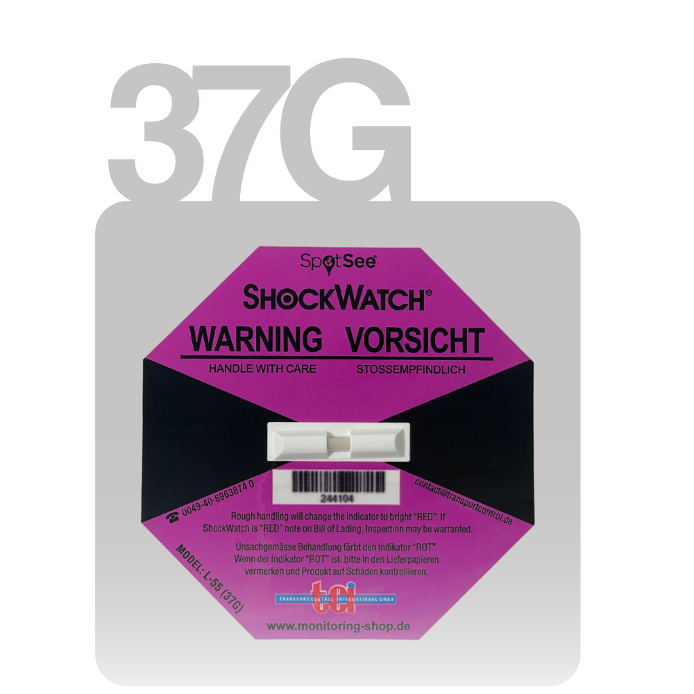ShockWatch Label Stoßindikator violett, Grenzwert 37 g bei 50 ms