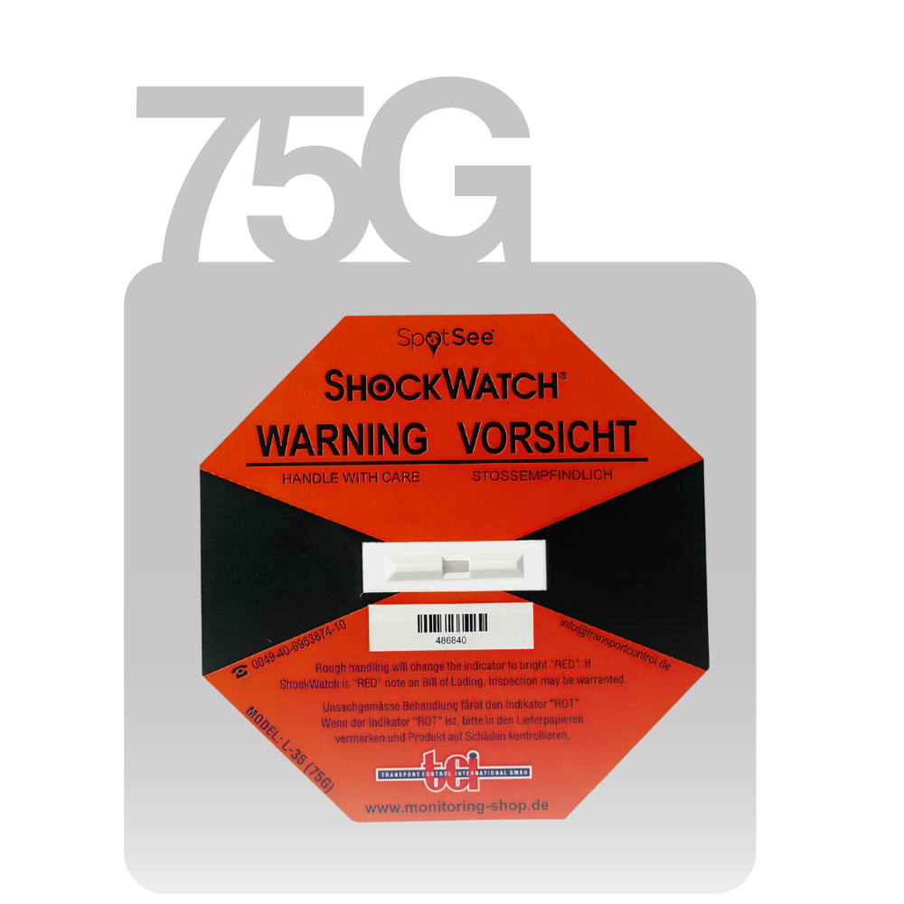 ShockWatch Label Stoßindikator orange, Grenzwert 75 g bei 50 ms